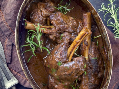 Slowed Cooked Lamb Shanks in a Red Wine Sauce