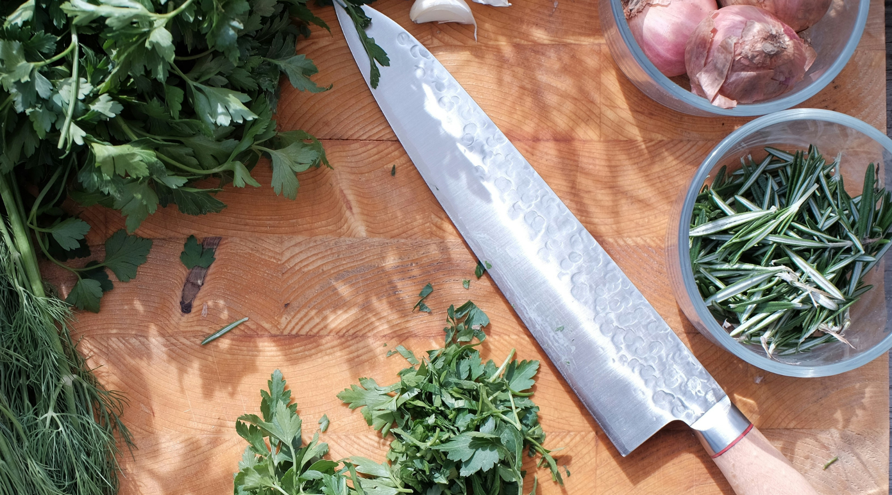 Fresh herbs on a chopping board