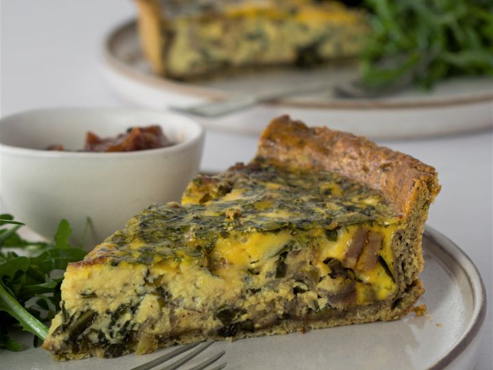 Spring Greens, Smoked Bacon & Stilton Quiche